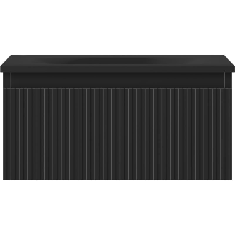 Mexen Rivel meuble de salle de bain 50 cm avec vasque Vela, 1 tiroir, rainuré, noir mat - 91A20-05023-1-BF71-W23M71