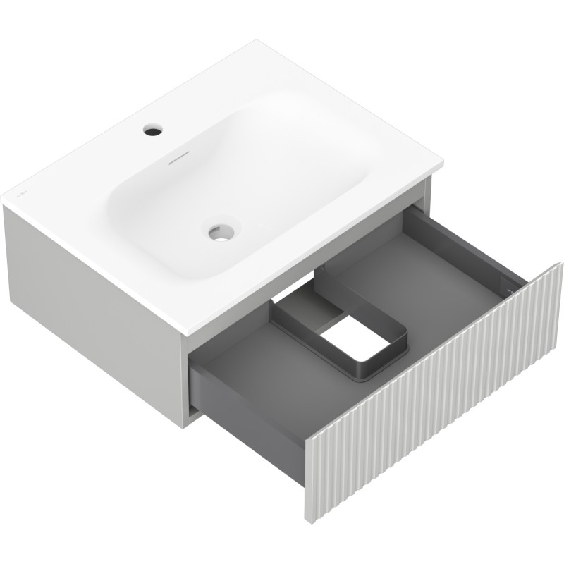 Mexen Rivel armoire de salle de bains 60 cm avec lavabo Vela, 1 tiroir, rainuré, gris mat/blanc mat - 91A20-06023-1-BF62-W23M01