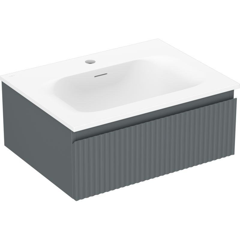 Mexen Rivel meuble de salle de bain 60 cm avec lavabo Vela, 1 tiroir, rainuré, graphite mat/blanc mat
