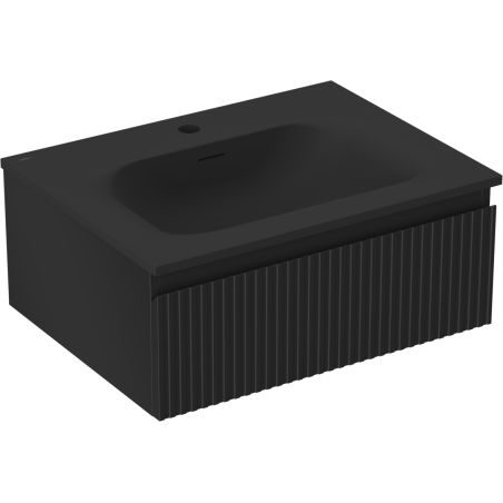 Mexen Rivel meuble de salle de bain 60 cm avec lavabo Vela, 1 tiroir, rainuré, noir mat - 91A20-06023-1-BF71-W23M71