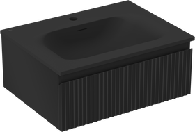 Mexen Rivel meuble de salle de bain 60 cm avec lavabo Vela, 1 tiroir, rainuré, noir mat - 91A20-06023-1-BF71-W23M71