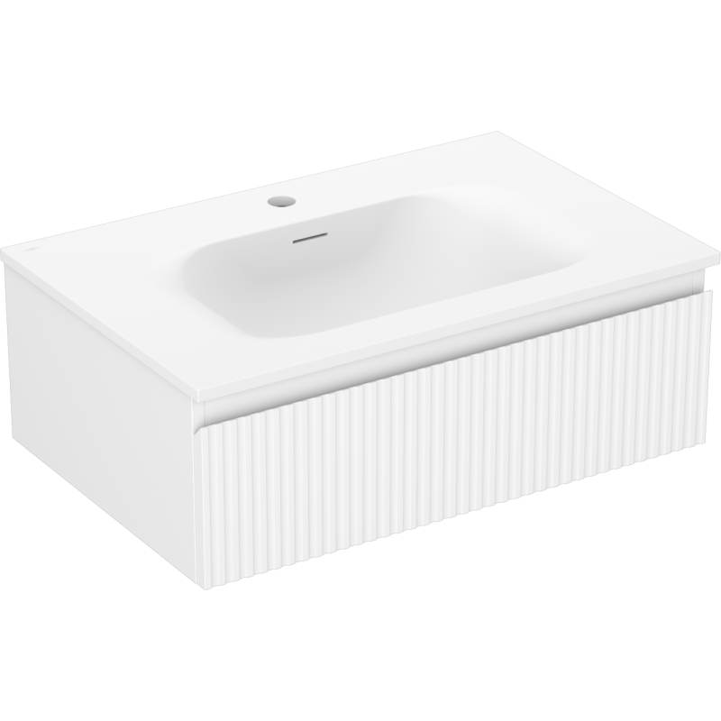 Mexen Rivel meuble de salle de bain 70 cm avec lavabo Vela, 1 tiroir, rainuré, blanc mat - 91A20-07023-1-BF01-W23M01