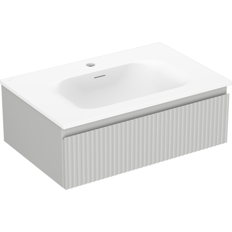 Mexen Rivel armoire de salle de bain 70 cm avec lavabo Vela, 1 tiroir, rainurée , gris mat/blanc mat