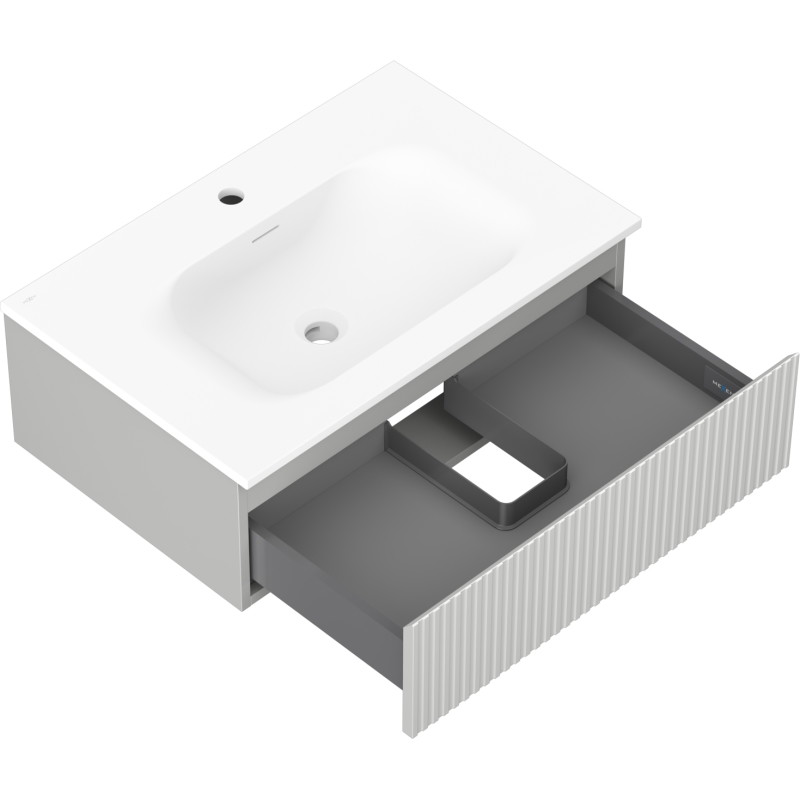 Mexen Rivel armoire de salle de bain 70 cm avec lavabo Vela, 1 tiroir, rainurée , gris mat/blanc mat