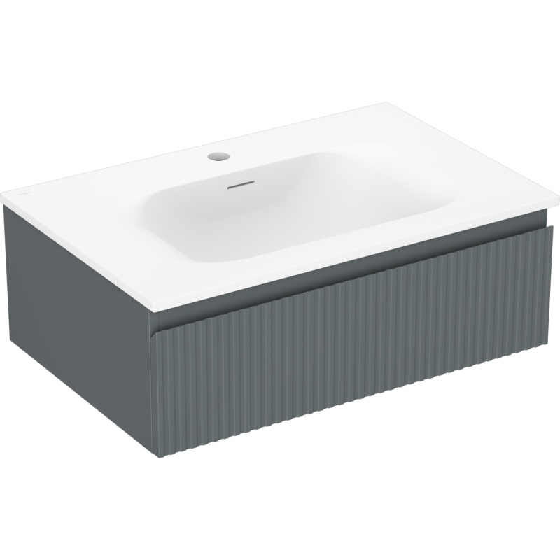 Mexen Rivel meuble de salle de bain 70 cm avec lavabo Vela, 1 tiroir, cannelé, graphite mat/blanc mat