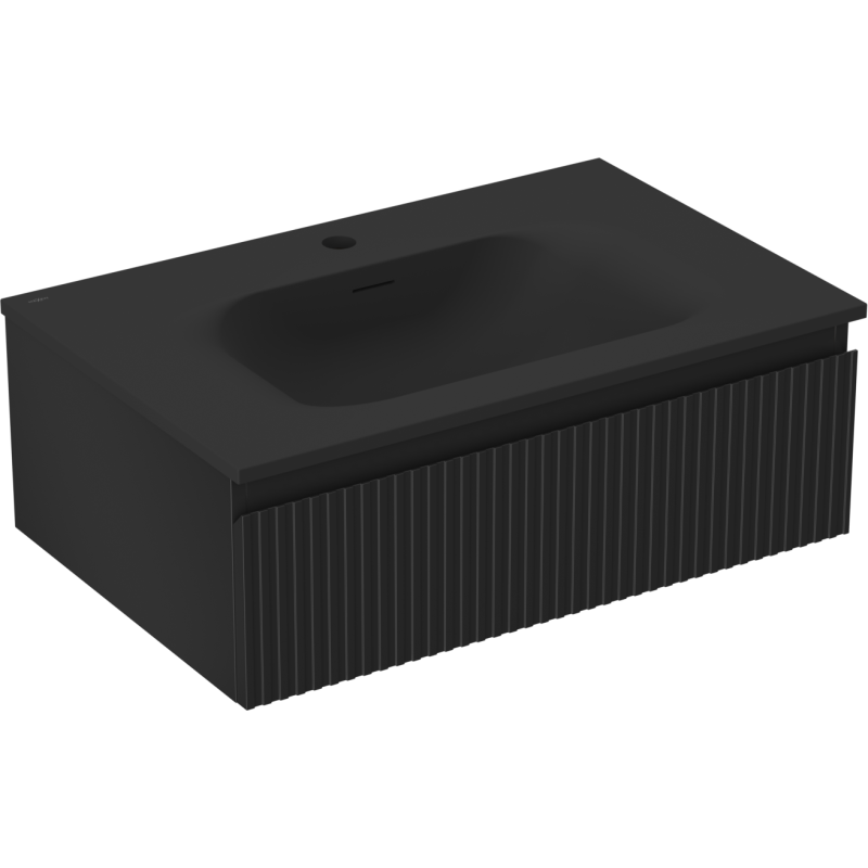 Mexen Rivel meuble de salle de bain 70 cm avec lavabo Vela, 1 tiroir, rainuré, noir mat - 91A20-07023-1-BF71-W23M71