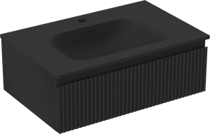 Mexen Rivel meuble de salle de bain 70 cm avec lavabo Vela, 1 tiroir, rainuré, noir mat - 91A20-07023-1-BF71-W23M71