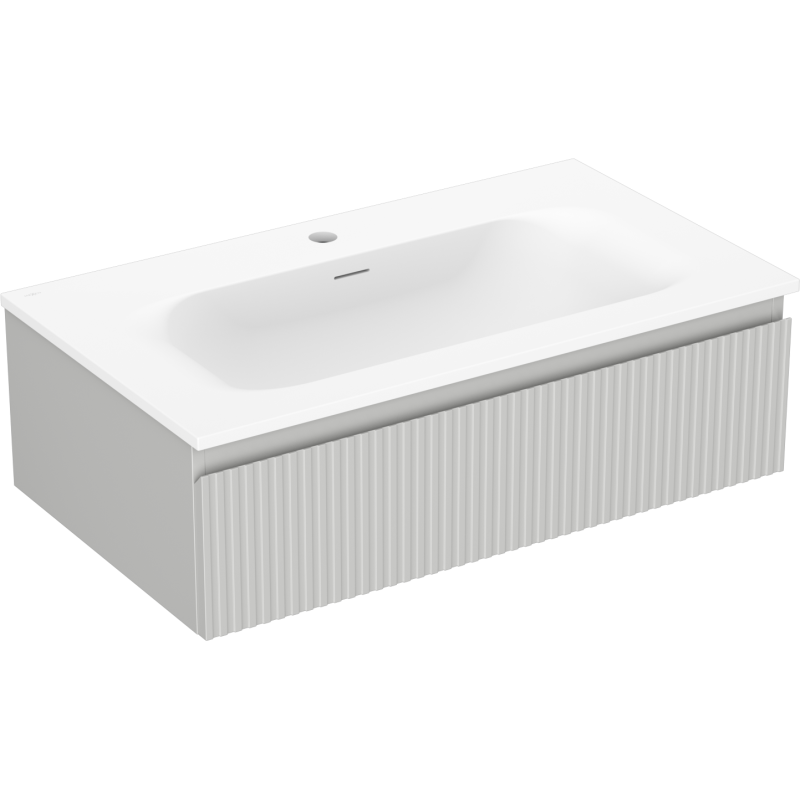 Mexen Rivel meuble de salle de bain 80 cm avec lavabo Vela, 1 tiroir, rainuré, gris mat/blanc mat - 91A20-08023-1-BF62-W23M01