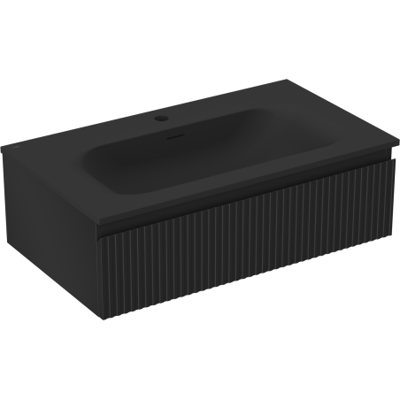 Mexen Rivel meuble de salle de bain 80 cm avec lavabo Vela, 1 tiroir, rainuré, noir mat - 91A20-08023-1-BF71-W23M71