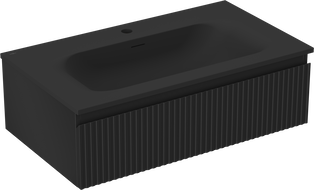 Mexen Rivel meuble de salle de bain 80 cm avec lavabo Vela, 1 tiroir, rainuré, noir mat - 91A20-08023-1-BF71-W23M71