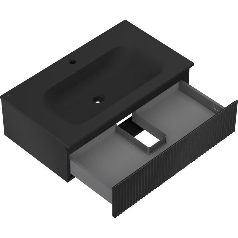 Mexen Rivel armoire de salle de bain 80 cm avec lavabo Vela, 1 tiroir, rainuré, noir mat - 91A20-08023-1-BF71-W23M71