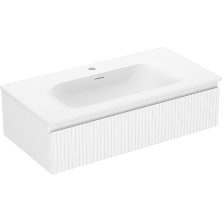 Mexen Rivel armoire de salle de bain 90 cm avec lavabo Vela, 1 tiroir, rainurée, blanc mat - 91A20-09023-1-BF01-W23M01