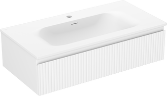 Mexen Rivel armoire de salle de bain 90 cm avec lavabo Vela, 1 tiroir, rainurée, blanc mat - 91A20-09023-1-BF01-W23M01