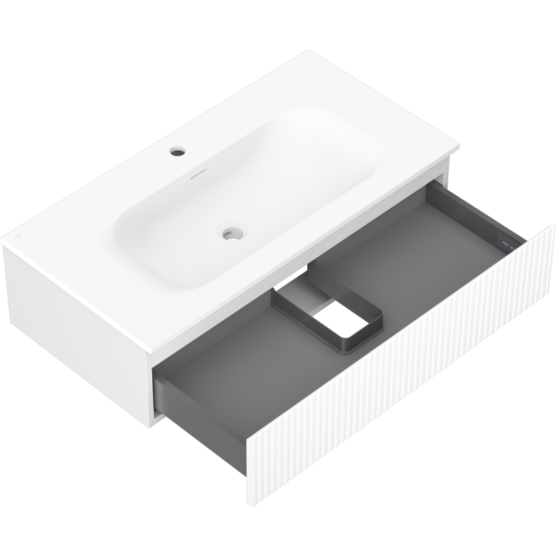 Mexen Rivel meuble de salle de bains 90 cm avec lavabo Vela, 1 tiroir, rainuré, blanc mat - 91A20-09023-1-BF01-W23M01