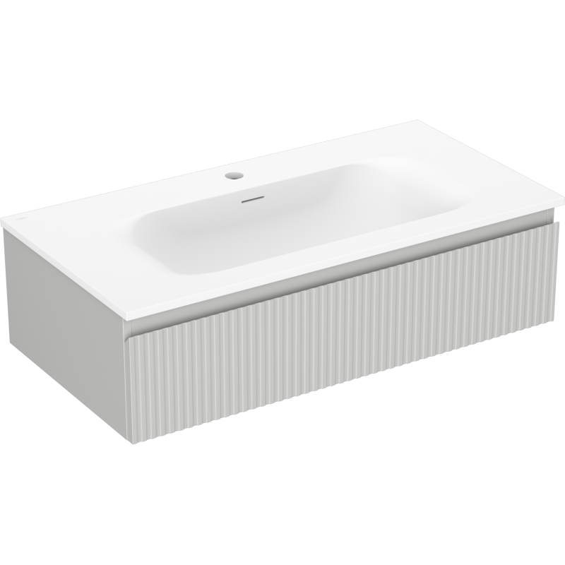 Mexen Rivel meuble de salle de bains 90 cm avec lavabo Vela, 1 tiroir, rainuré, gris mat/blanc mat - 91A20-09023-1-BF62-W23M01