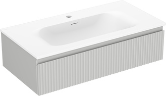 Mexen Rivel meuble de salle de bains 90 cm avec lavabo Vela, 1 tiroir, rainuré, gris mat/blanc mat - 91A20-09023-1-BF62-W23M01