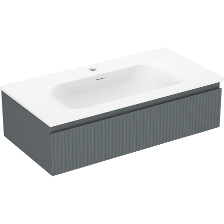 Mexen Rivel meuble de salle de bains 90 cm avec lavabo Vela, 1 tiroir, rainuré, graphite mat/blanc mat