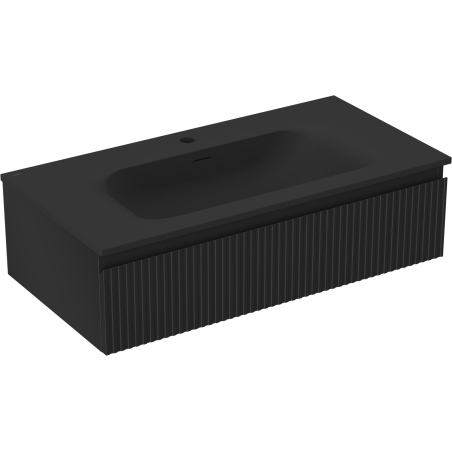 Mexen Rivel meuble de salle de bains 90 cm avec lavabo Vela, 1 tiroir, rainuré, noir mat - 91A20-09023-1-BF71-W23M71