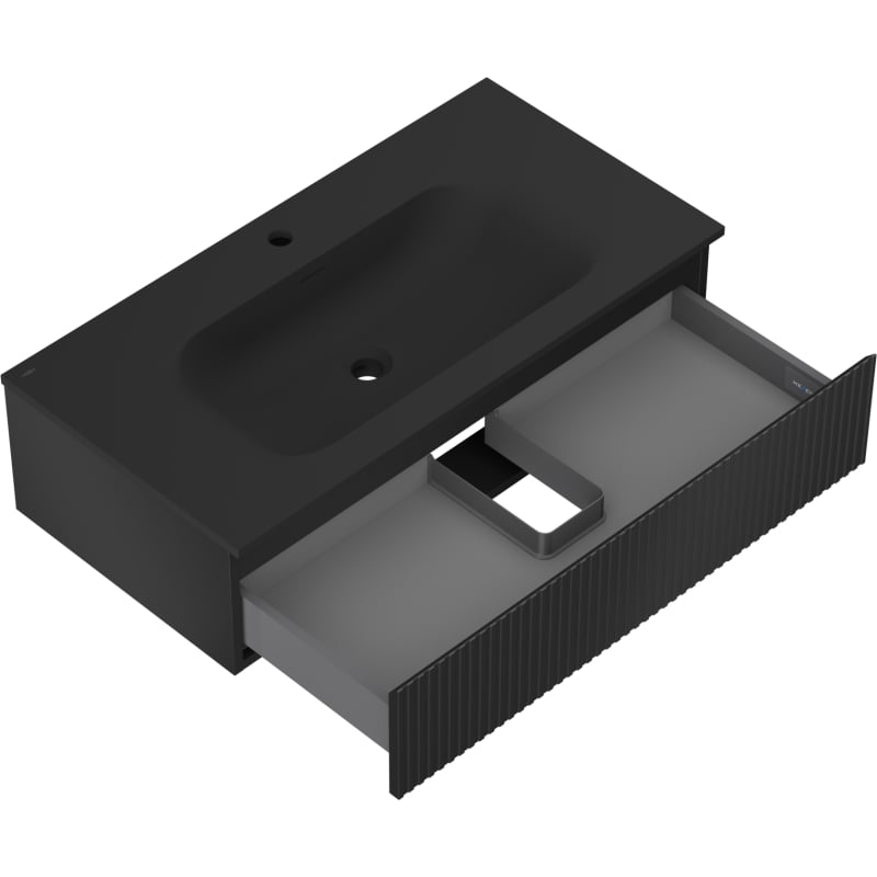 Mexen Rivel meuble de salle de bains 90 cm avec lavabo Vela, 1 tiroir, rainuré, noir mat - 91A20-09023-1-BF71-W23M71