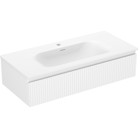 Mexen Rivel meuble de salle de bain 100 cm avec lavabo Vela, 1 tiroir, rainuré, blanc mat - 91A20-10023-1-BF01-W23M01