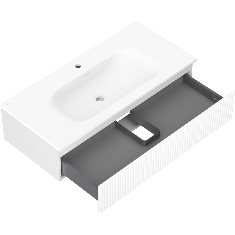 Mexen Rivel meuble de salle de bain 100 cm avec lavabo Vela, 1 tiroir, rainuré, blanc mat - 91A20-10023-1-BF01-W23M01