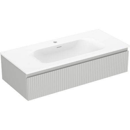 Mexen Rivel meuble de salle de bains 100 cm avec lavabo Vela, 1 tiroir, rainuré, gris mat/blanc mat - 91A20-10023-1-BF62-W23M01