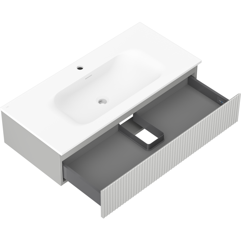 Mexen Rivel meuble de salle de bains 100 cm avec lavabo Vela, 1 tiroir, rainuré, gris mat/blanc mat - 91A20-10023-1-BF62-W23M01