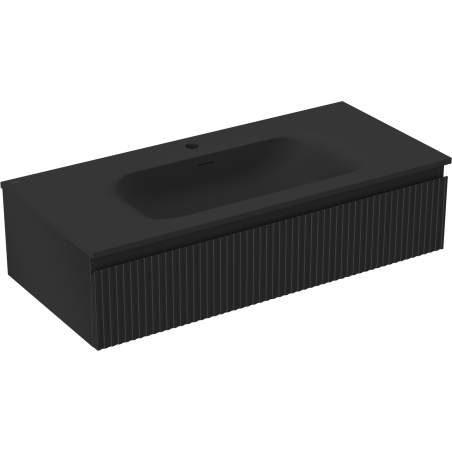 Mexen Rivel meuble de salle de bain 100 cm avec lavabo Vela, 1 tiroir, rainuré, noir mat - 91A20-10023-1-BF71-W23M71