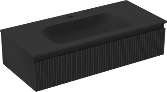 Mexen Rivel meuble de salle de bain 100 cm avec lavabo Vela, 1 tiroir, rainuré, noir mat - 91A20-10023-1-BF71-W23M71