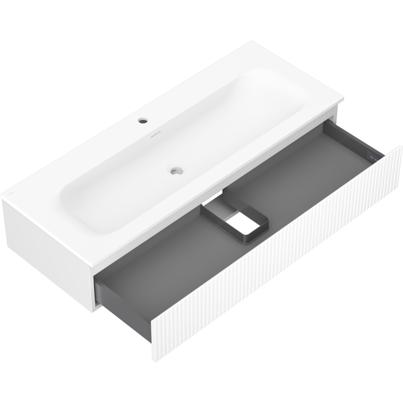 Mexen Rivel armoire de salle de bain 120 cm avec lavabo Vela, 1 tiroir, rainurée, blanc mat - 91A20-12023-1-BF01-W23M01