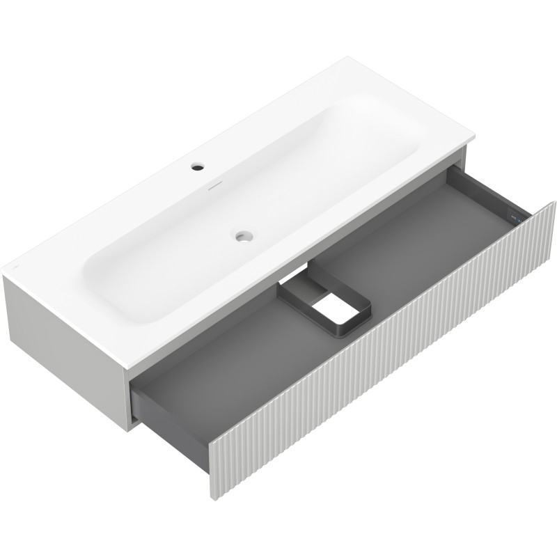 Mexen Rivel armoire de salle de bain 120 cm avec lavabo Vela, 1 tiroir, rainurée, gris mat/blanc mat
