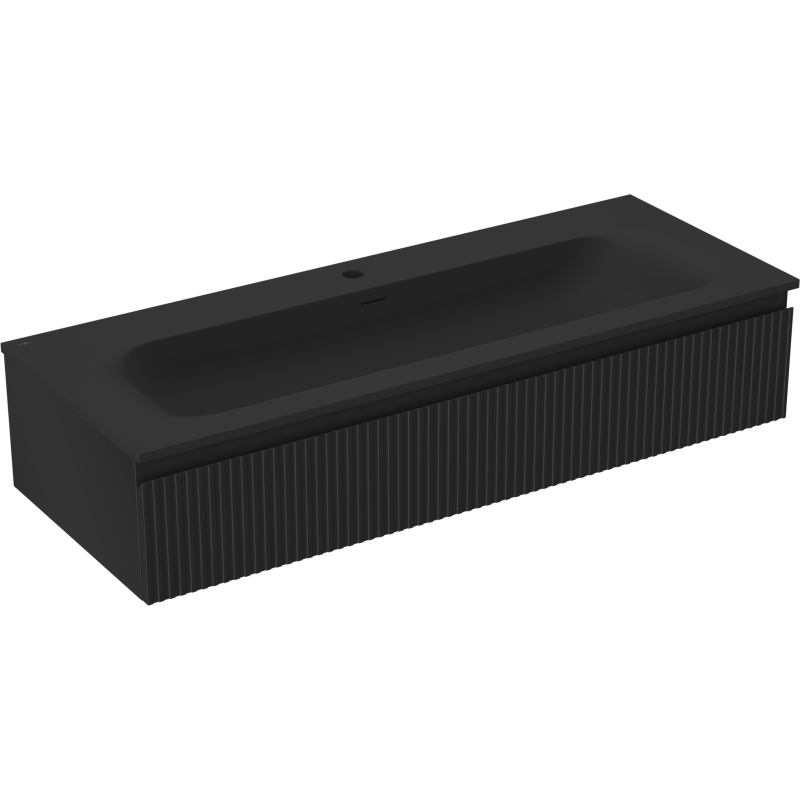 Mexen Rivel meuble de salle de bain 120 cm avec lavabo Vela, 1 tiroir, rainuré, noir mat - 91A20-12023-1-BF71-W23M71