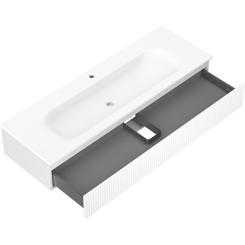 Mexen Rivel meuble de salle de bain 140 cm avec lavabo Vela, 1 tiroir, rainuré, blanc mat - 91A20-14023-1-BF01-W23M01
