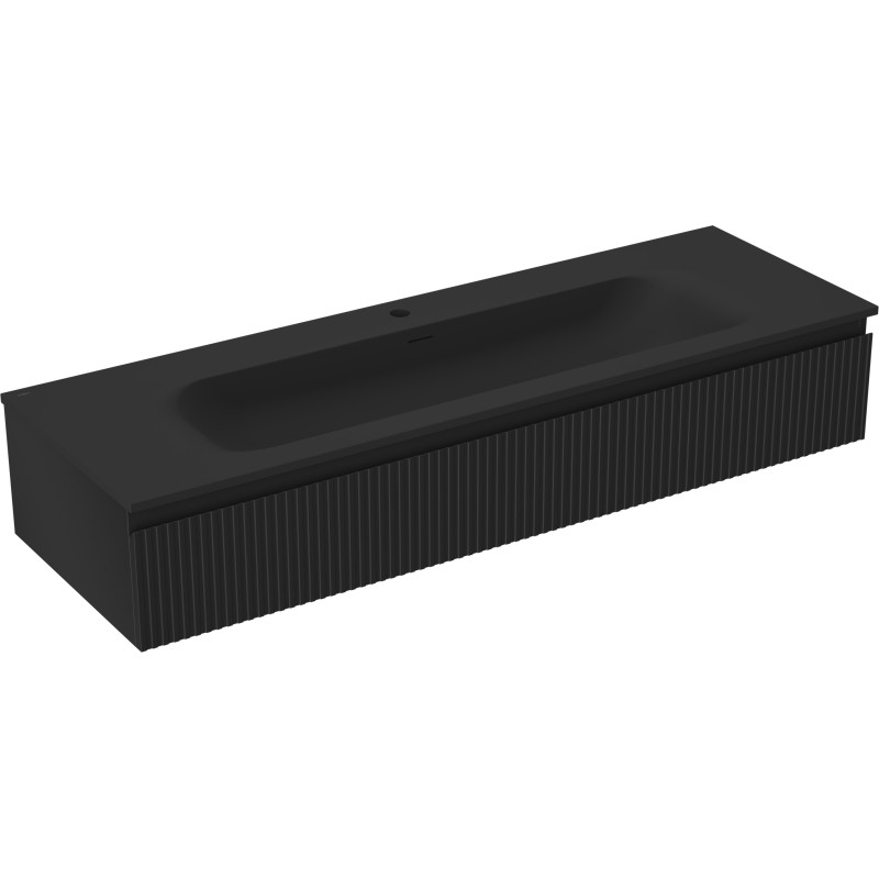 Mexen Rivel armoire de salle de bain 140 cm avec lavabo Vela, 1 tiroir, rainuré, noir mat - 91A20-14023-1-BF71-W23M71