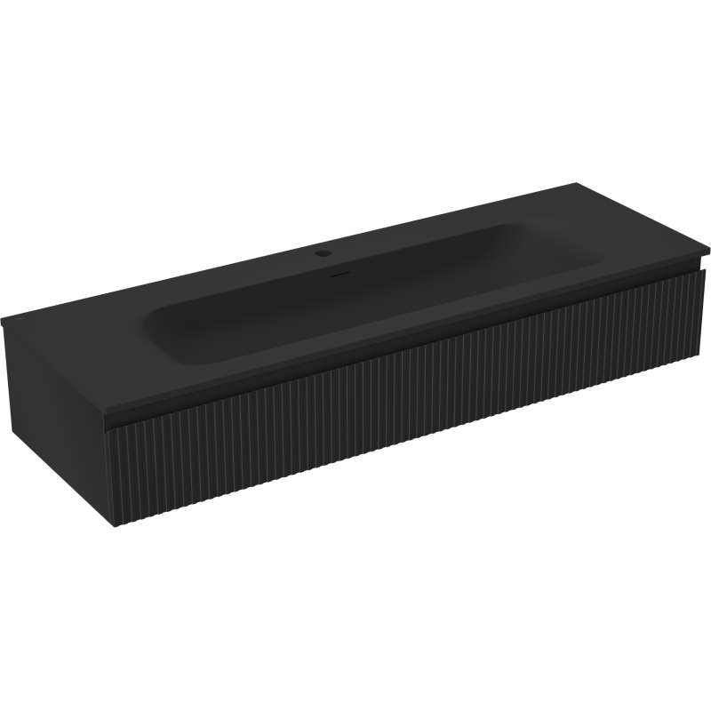 Mexen Rivel meuble de salle de bain 140 cm avec lavabo Vela, 1 tiroir, rainuré, noir mat - 91A20-14023-1-BF71-W23M71