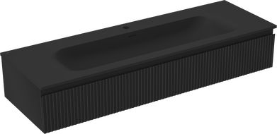 Mexen Rivel meuble de salle de bain 140 cm avec lavabo Vela, 1 tiroir, rainuré, noir mat - 91A20-14023-1-BF71-W23M71
