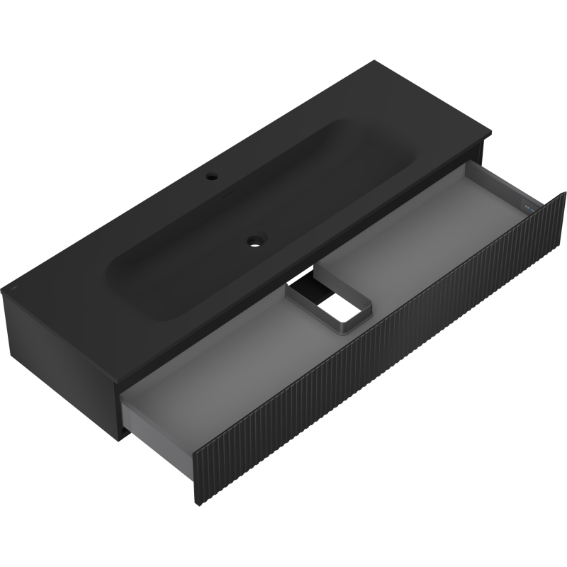 Mexen Rivel meuble de salle de bain 140 cm avec lavabo Vela, 1 tiroir, rainurée, noir mat - 91A20-14023-1-BF71-W23M71