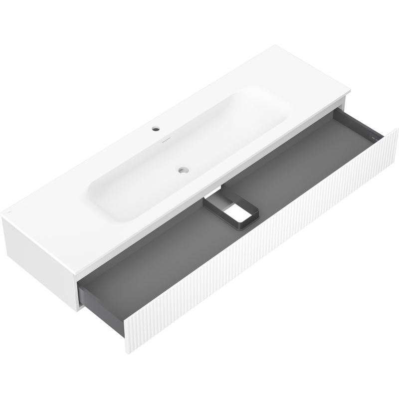 Mexen Rivel meuble de salle de bain 160 cm avec lavabo Vela, 1 tiroir, rainuré, blanc mat - 91A20-16023-1-BF01-W23M01