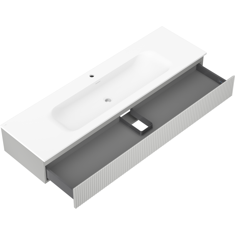 Mexen Rivel meuble de salle de bain 140 cm avec lavabo Vela, 1 tiroir, rainuré, gris mat/blanc mat - 91A20-16023-1-BF62-W23M01