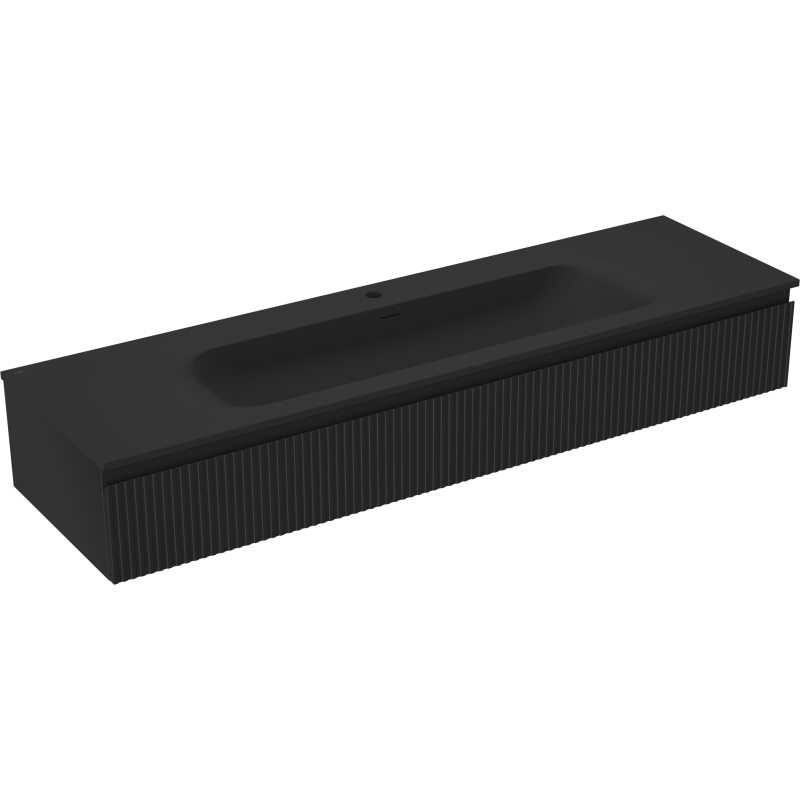 Mexen Rivel meuble de salle de bains 160 cm avec lavabo Vela, 1 tiroir, rainuré, noir mat - 91A20-16023-1-BF71-W23M71