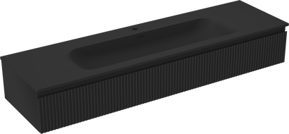 Mexen Rivel meuble de salle de bains 160 cm avec lavabo Vela, 1 tiroir, rainuré, noir mat - 91A20-16023-1-BF71-W23M71