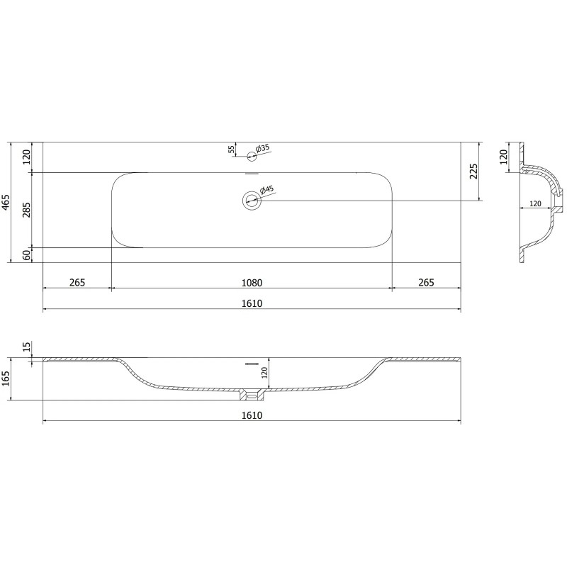 Mexen Rivel meuble de salle de bain 160 cm avec lavabo Vela, 1 tiroir, rainuré, noir mat - 91A20-16023-1-BF71-W23M71