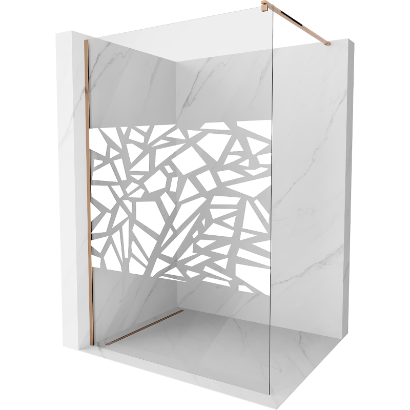 Paroi de douche Mexen Kioto Walk-in 140 x 200 cm, motif blanc 8 mm, or rose - 800-140-101-60-85