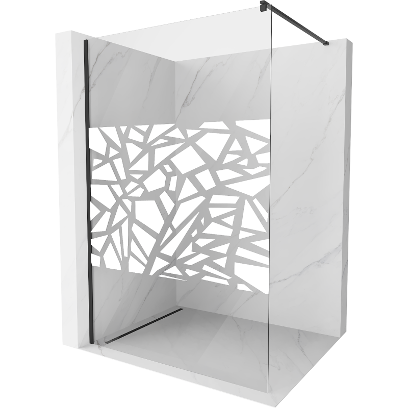 Mexen Kioto paroi de douche 130 x 200 Walk-in cm, motif blanc 8 mm, noir - 800-130-101-70-85