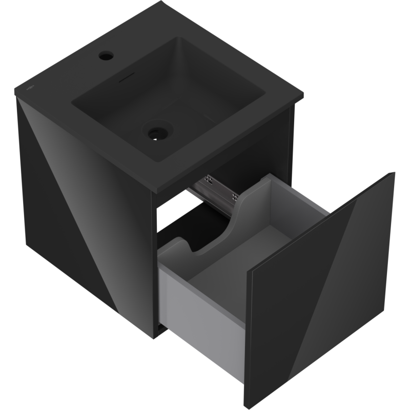 Mexen Orio armoire de salle de bain 45 cm avec lavabo Otis, 1 tiroir, noir brillant/noir mat - 91A10-04547-1-BF70-W18M71