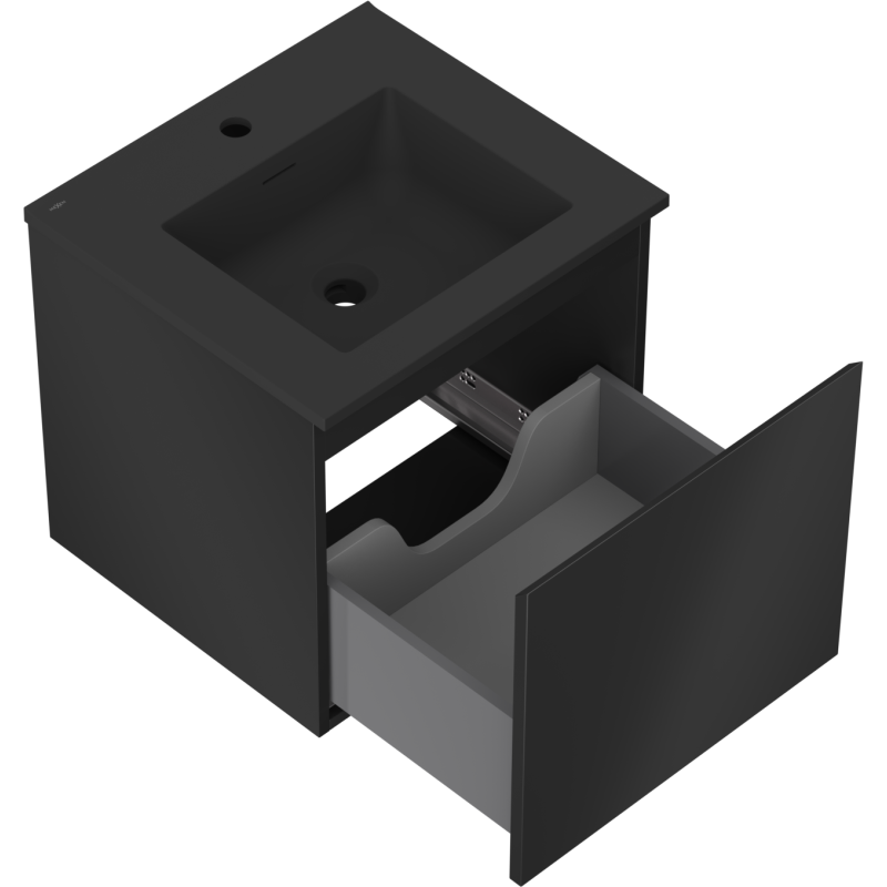 Mexen Orio meuble de salle de bains 50 cm avec lavabo Otis, 1 tiroir, noir mat - 91A10-05047-1-BF71-W18M71