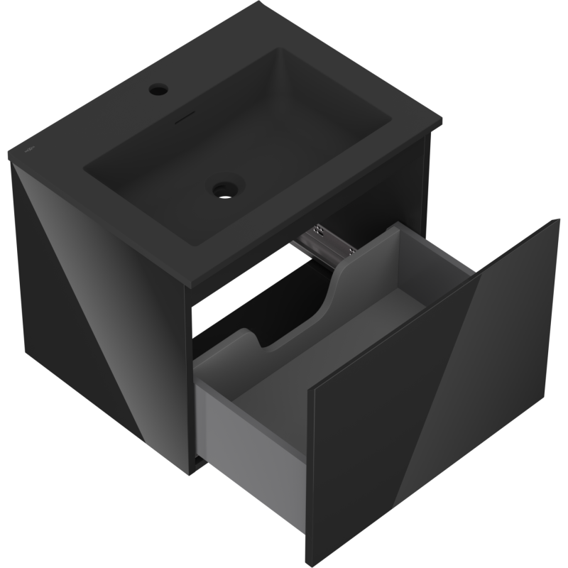 Mexen Orio meuble de salle de bain 60 cm avec lavabo Otis, 1 tiroir, noir brillant/noir mat - 91A10-06047-1-BF70-W18M71