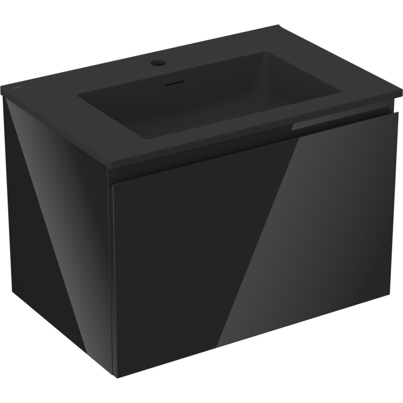 Mexen Orio armoire de salle de bains 70 cm avec lavabo Otis, 1 tiroir, noir brillant/noir mat - 91A10-07047-1-BF70-W18M71