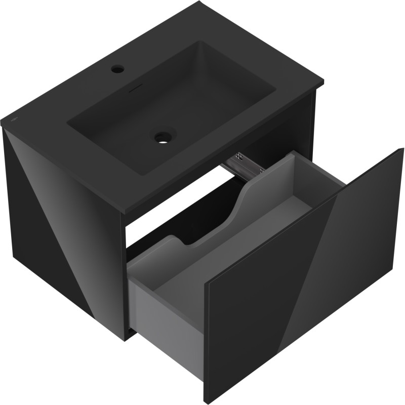 Mexen Orio armoire de salle de bains 70 cm avec lavabo Otis, 1 tiroir, noir brillant/noir mat - 91A10-07047-1-BF70-W18M71