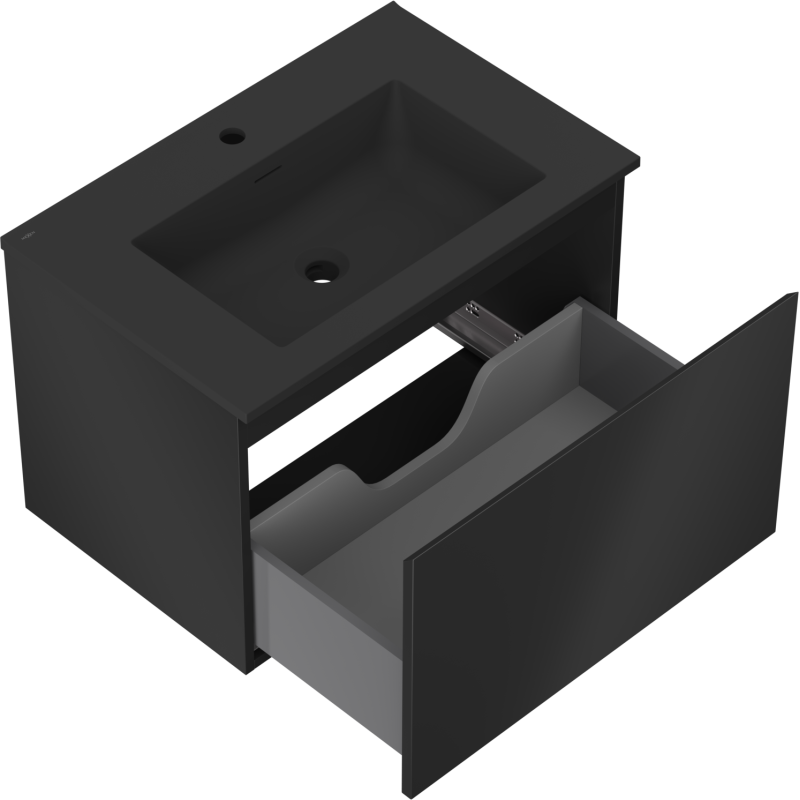 Mexen Orio meuble de salle de bain 70 cm avec lavabo Otis, 1 tiroir, noir mat - 91A10-07047-1-BF71-W18M71